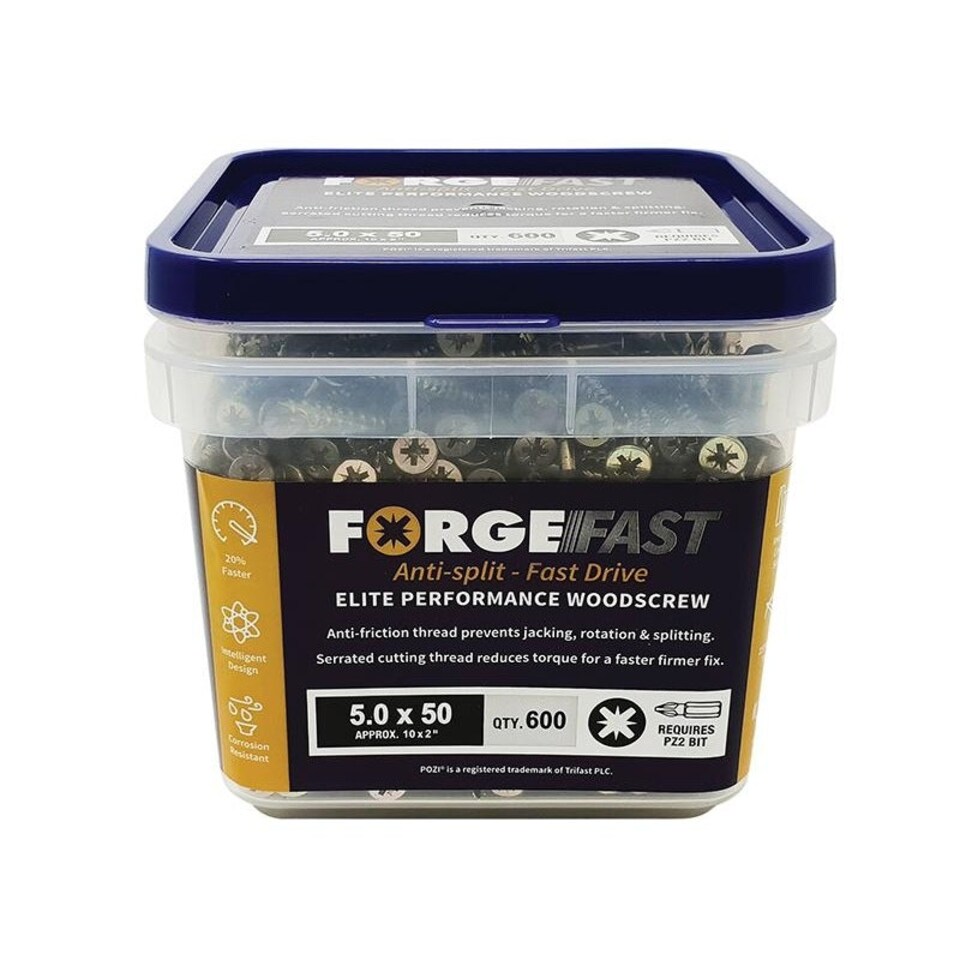 Forgefix Forgefast Pozi Compatible Wood Screws, Tub - Multi Colour - 5.0 x 50mm