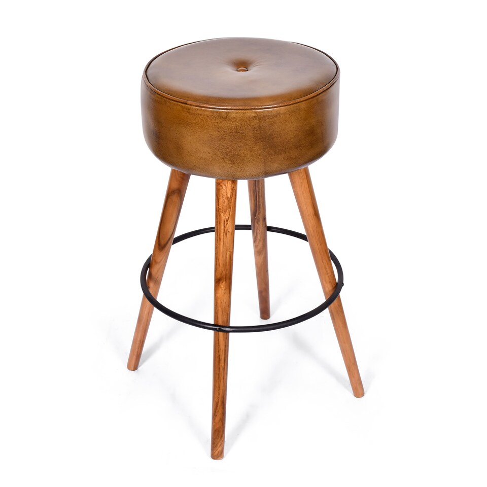 image 1 of Real Genuine Leather Breakfast Kitchen Bar Stool Tan Brown 70cm High x 40cm Wide x 40cm Deep Fully Assembled