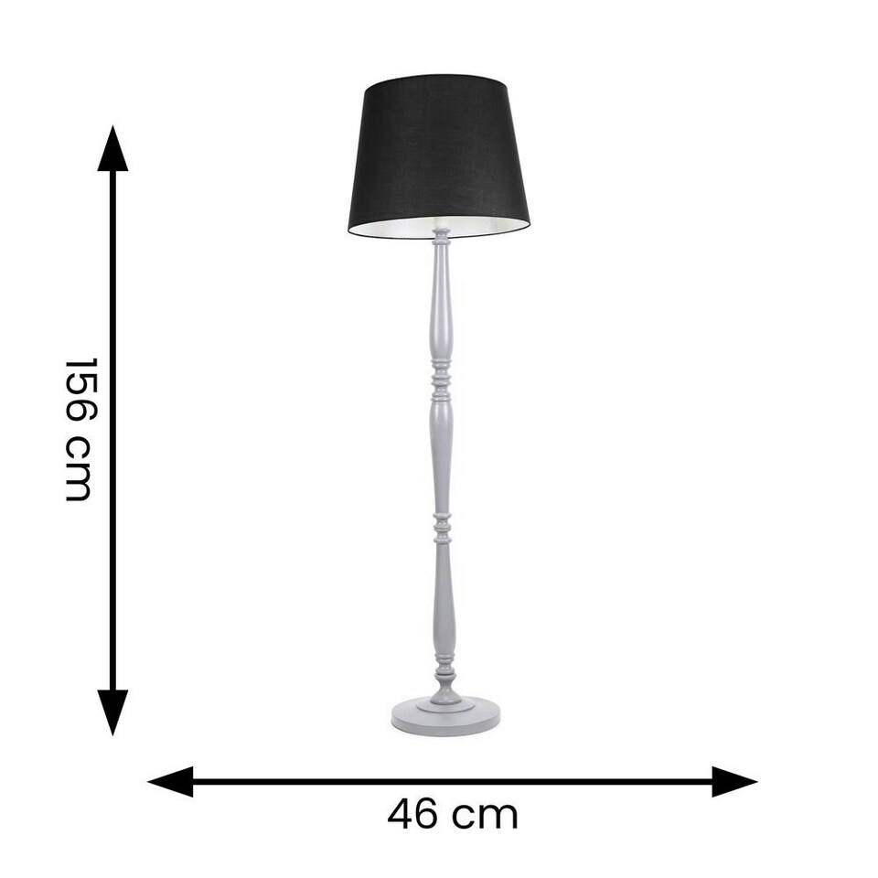 image 1 of ValueLights Victoria Grey Wood Traditional Stem Floor Lamp with Black Fabric Tapered Shade and LED Bulb