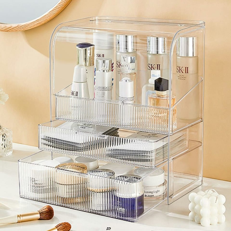 image 1 of Living and Home 3-Tier Transparent Cosmetics Makeup Storage Organizer