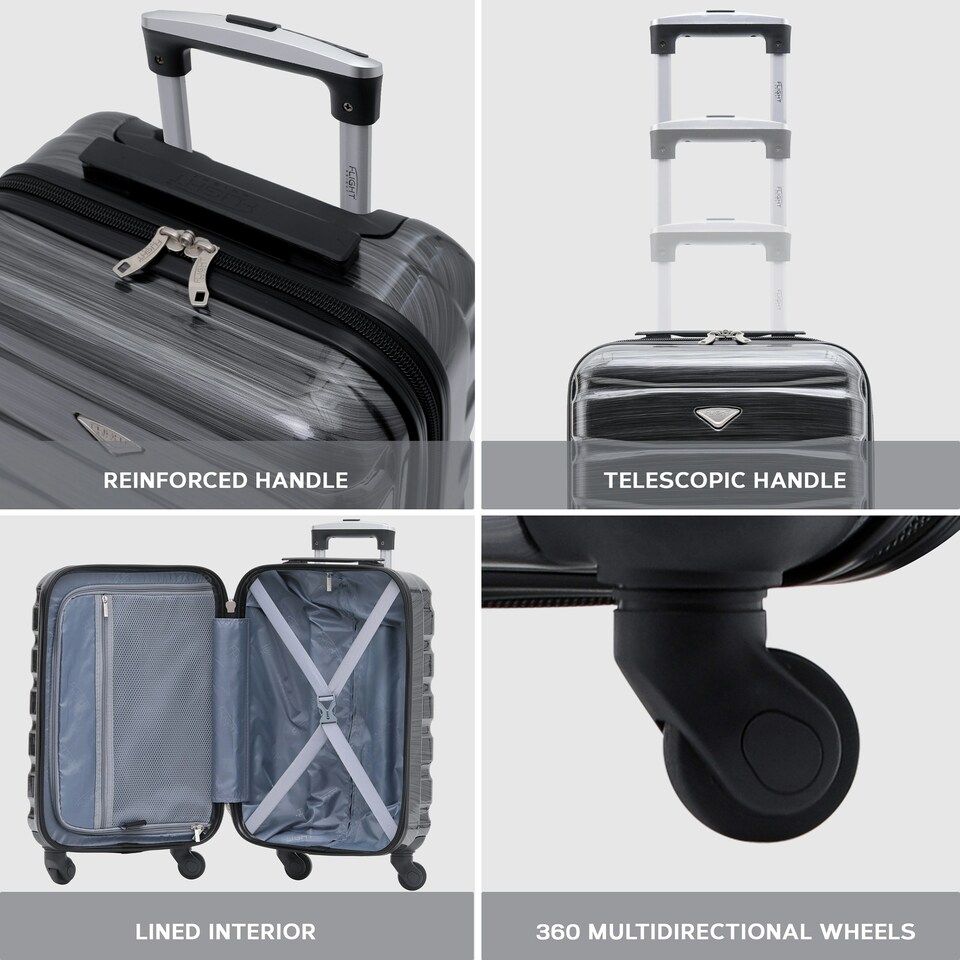 image 1 of 55x35x20cm Carry On Cabin Hard Shell Suitcase - 100+ Airlines Approved Including EasyJet (Paid), British Airways, Ryanair (Priority), TUI Grey | Grey Black Gloss | Cabin Bag