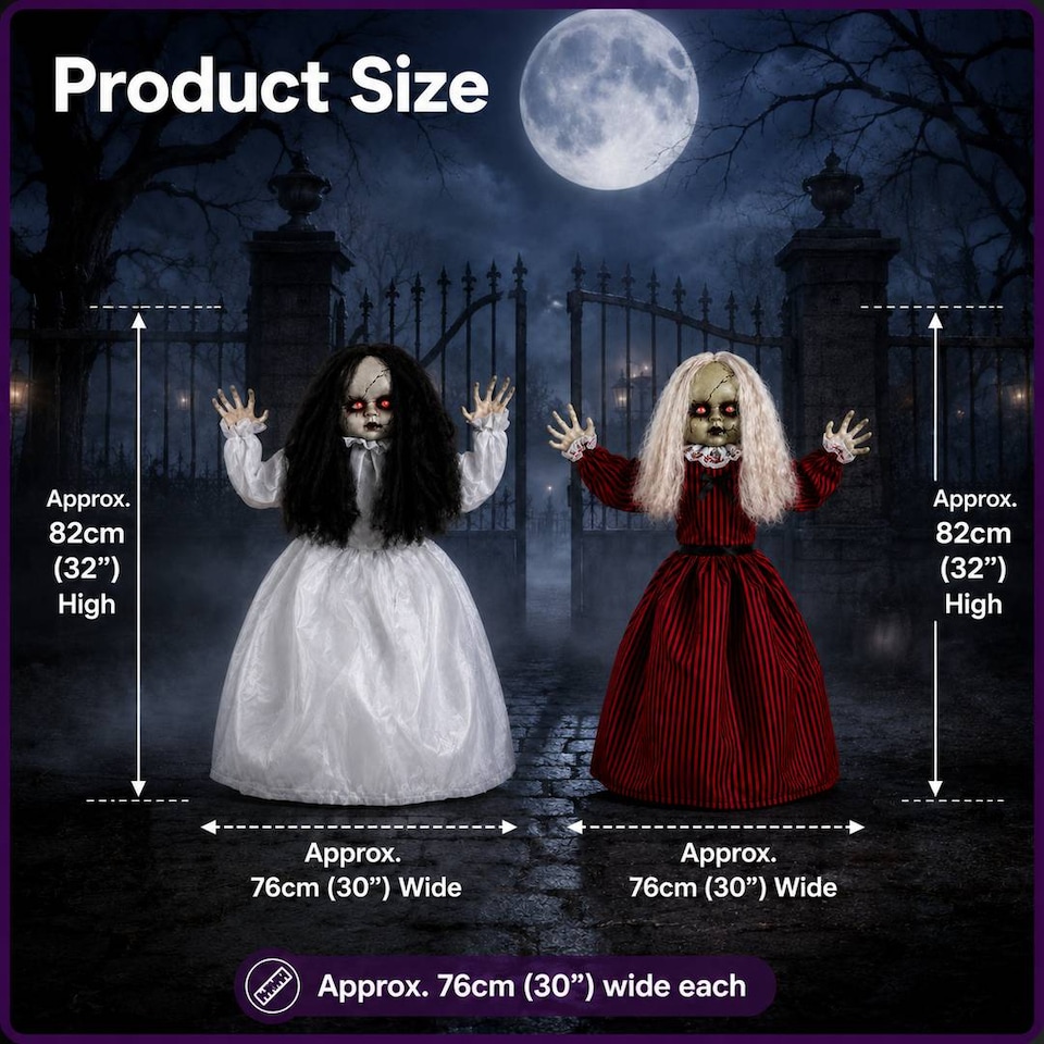 image 1 of Adult Halloween Animated Jumping & Walking Dolls Spooky Party Decoration Prop Pair Set of 2
