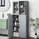 image 3 of COSTWAY Broom Closet Storage Cabinet Wooden Utility Grey
