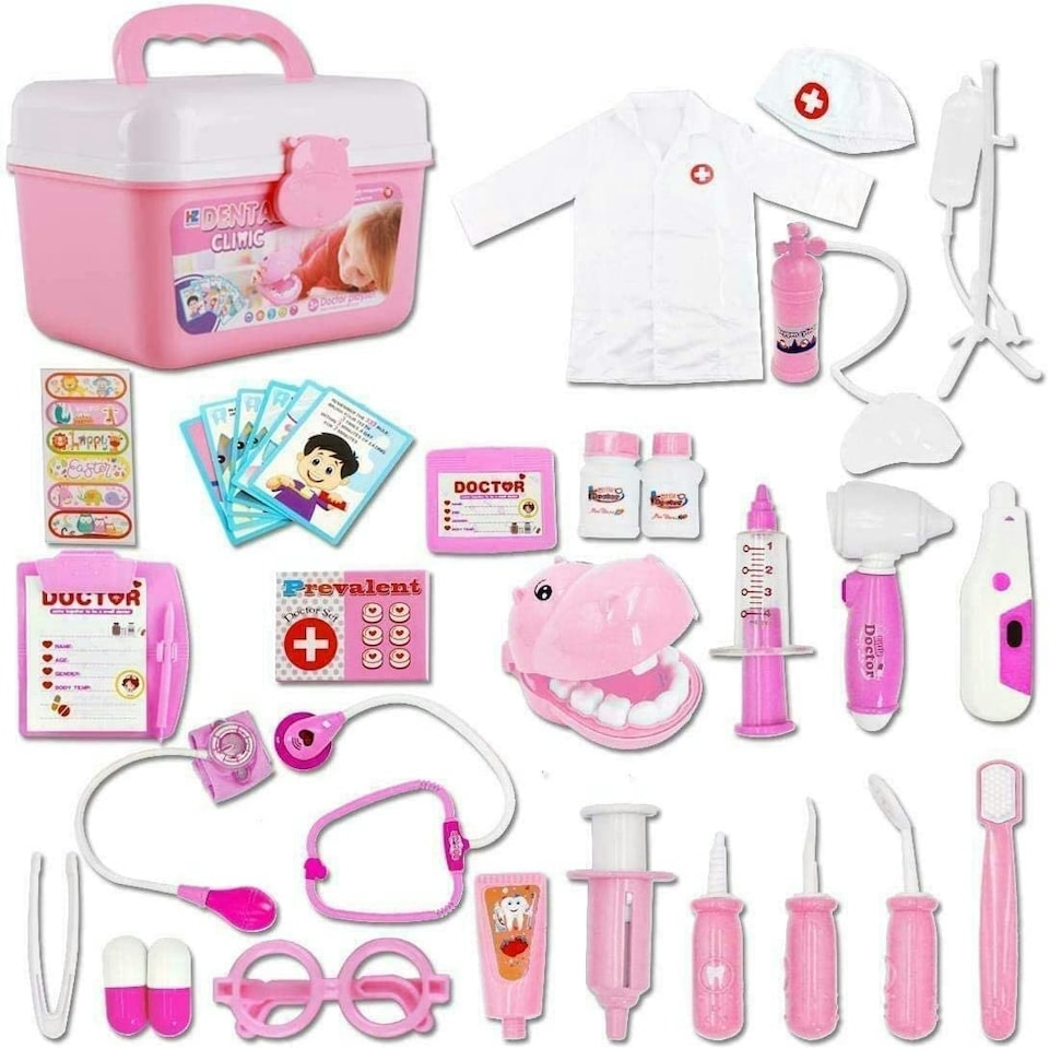 image 1 of Doctor & Dentist Role Play Carrycase – Electronic Medical Play Set with Lights, Sounds & 30+ Accessories (Pink)