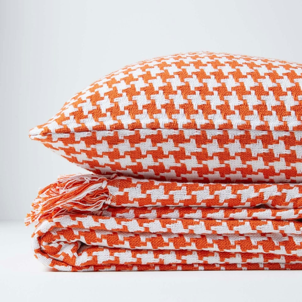 image 1 of Homescapes Houndstooth Cotton Cushion Cover Orange - 60 x 60 cm | Orange | Orange | 60 x 60 cm