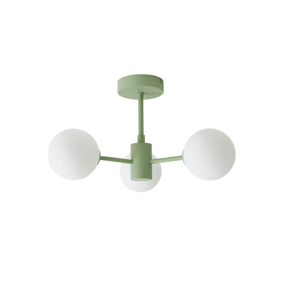 image 1 of ValueLights Marlow Sage Green Opaque Glass Globe 3 Arm Ceiling Light with LED Bulbs