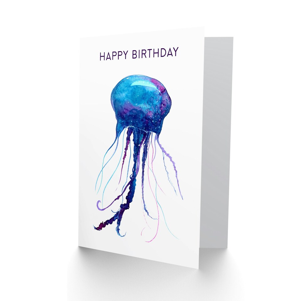 image 1 of Happy Birthday Jellyfish Watercolor Painting Birthday Card