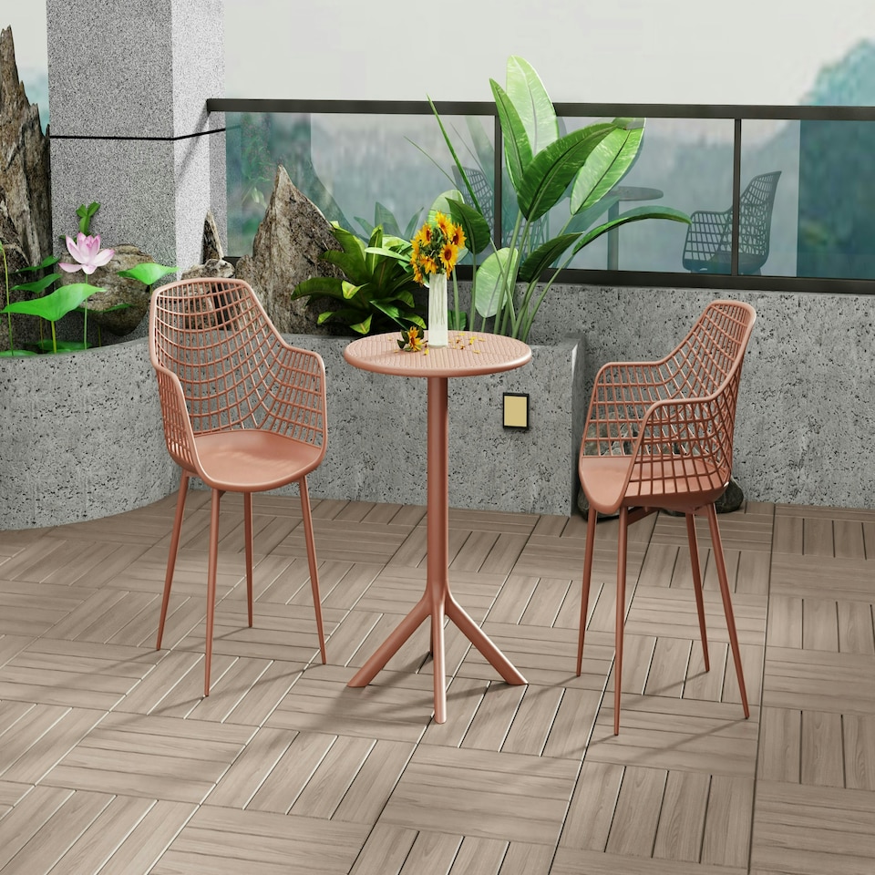 image 1 of Rimini Round Table and 2 Lattice Armchair Bistro Set - Indoor and Outdoor Use with Durable Plastic and Metal Construction | Green | Moss Green | One Size | 3