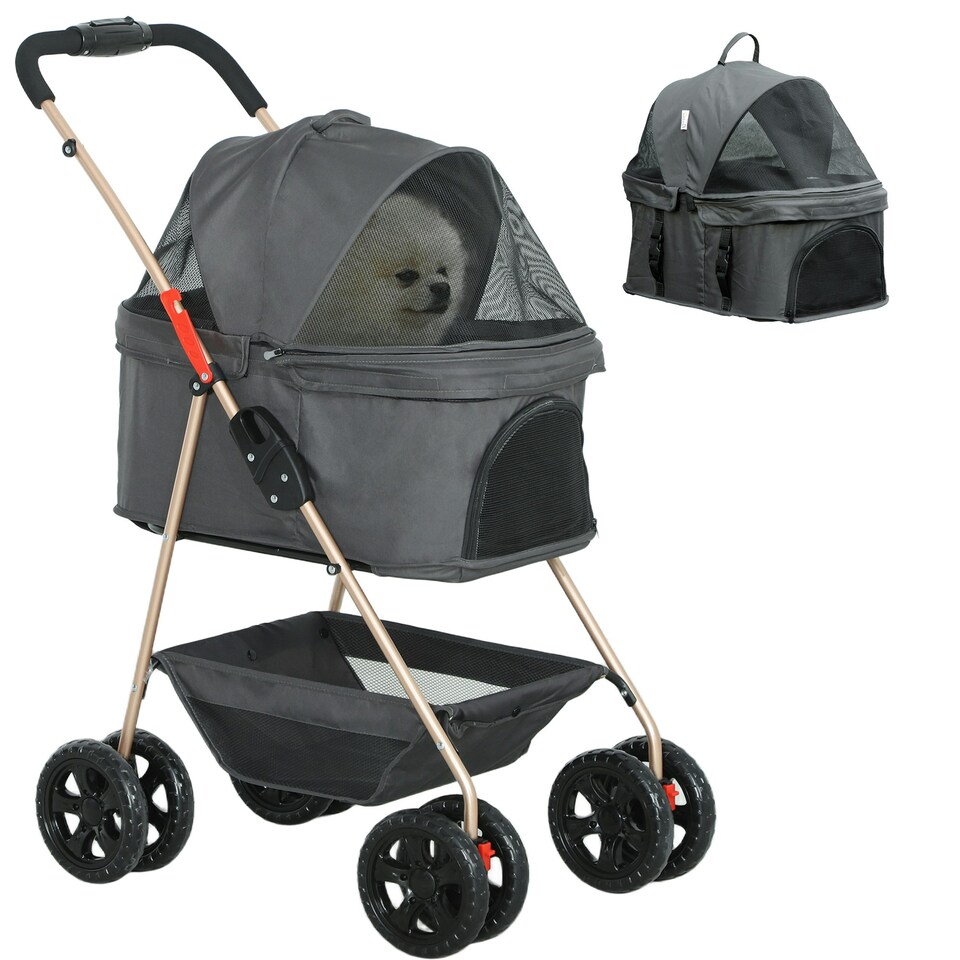 image 1 of PawHut 3-in-1 Pet stroller with Detachable Carrier for Mini Dogs, Grey