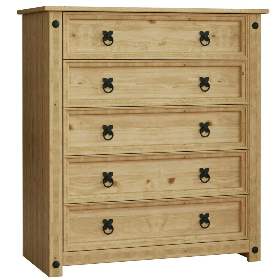 image 1 of Vida Designs Corona 5 Drawer Chest of Drawers Rustic Furniture, Solid Pine Wood