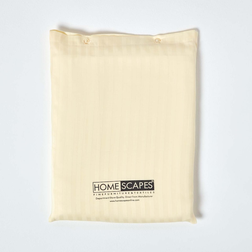 image 1 of Homescapes Pastel Yellow Egyptian Cotton Satin Stripe Fitted Sheet 330 TC, Double | Yellow | Double
