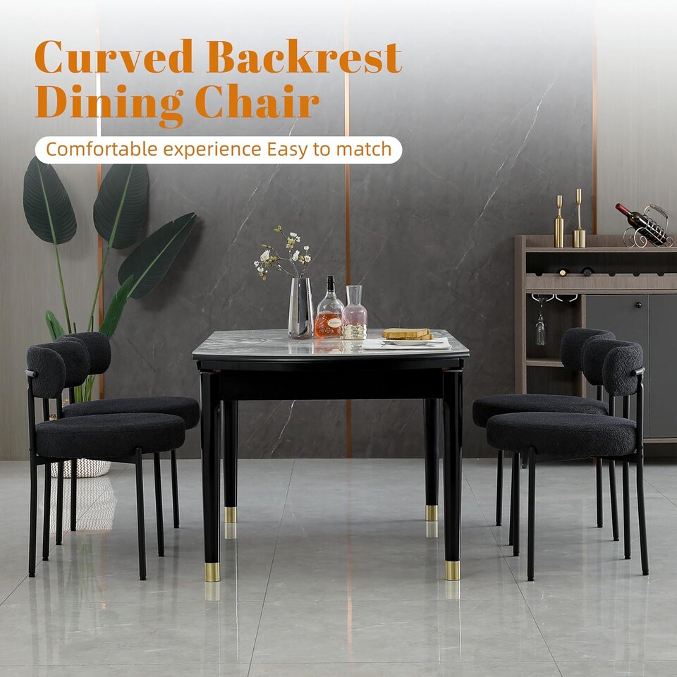 image 1 of Dining Chairs Set Teddy Fabric for Kitchen Bedroom Living Room Study Cafe Chairs
