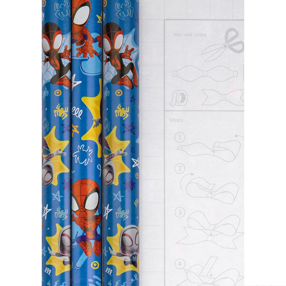 image 1 of Hallmark 6M Wrapping Paper - 3 X 2M Rolls - Marvel Spidey And Friends Design