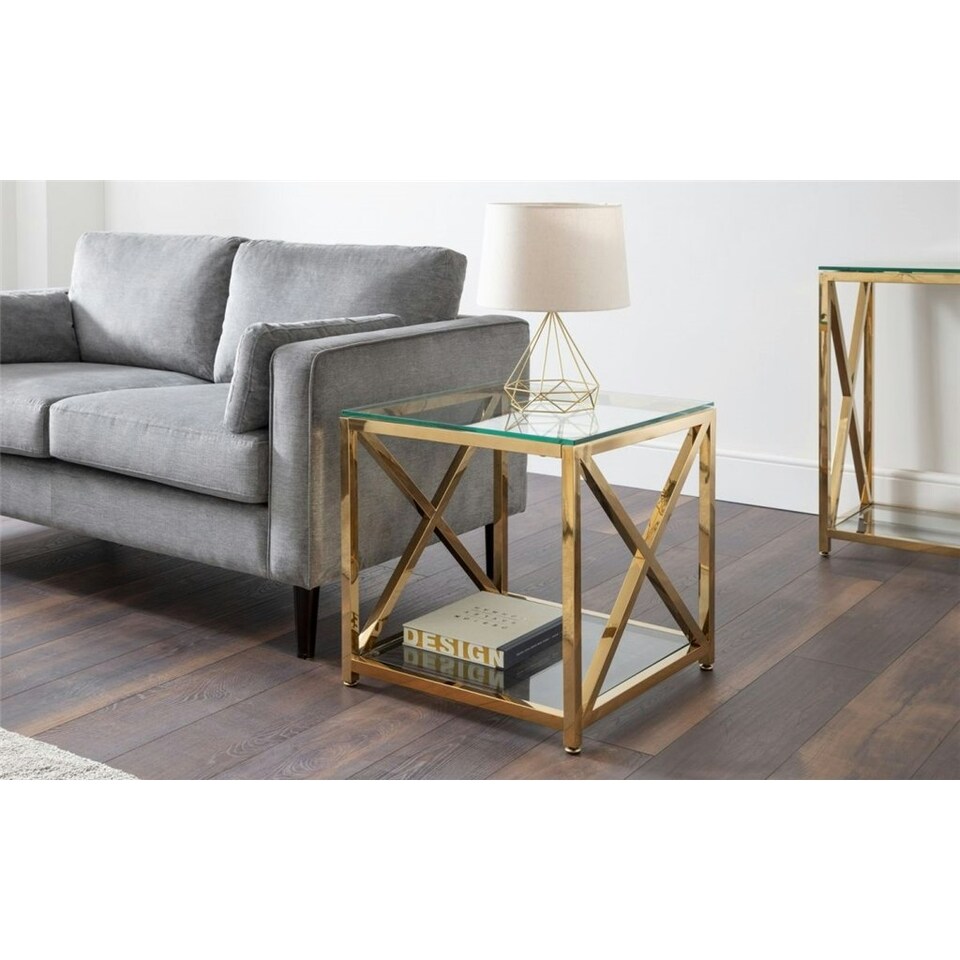 image 1 of Stylish Gold Chrome Frame Lamp Table | Silver | Silver