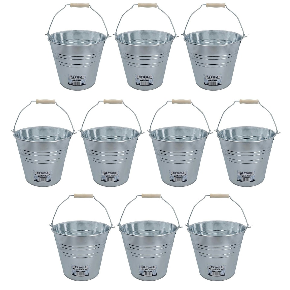 image 1 of 12L Galvanised Steel Metal Bucket Pail Water Coal House Garden Plant 10PK