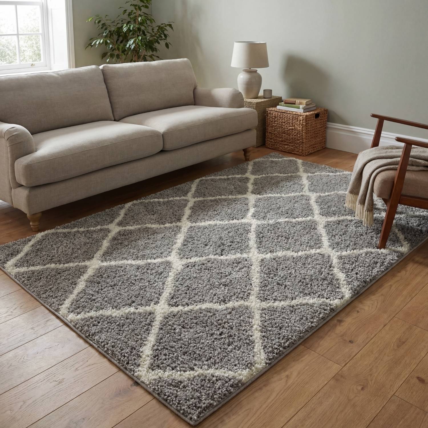 The Rugs Moroccan Collection Soft High Pile Shaggy Lattice Floor Rugs and Runners Living Room