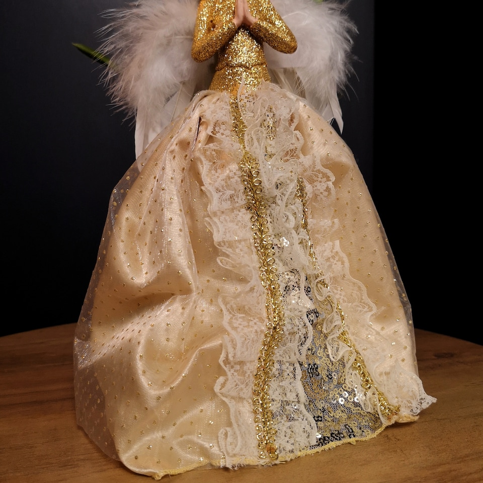 image 1 of 25cm Premier Christmas Tree Topper Angel Decoration with Feather Wings in Gold
