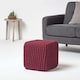 image 2 of Homescapes Plum Cube Cotton Knitted Pouffe Footstool