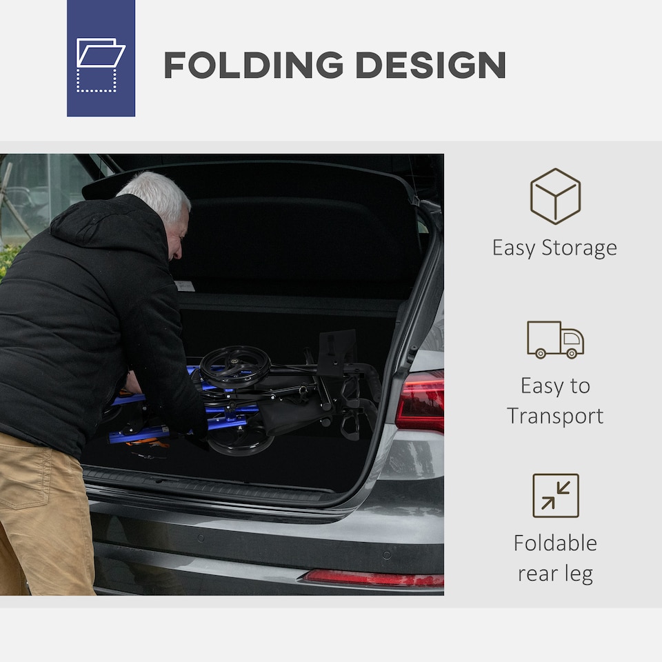 image 1 of HOMCOM 4 Wheel Rollator with Seat and Back, Folding Mobility Walker with Carry Bag, Adjustable Height, Dual Brakes, Cane Holder, Lightweight Aluminium Walking Frame for Seniors and Disabled, Blue