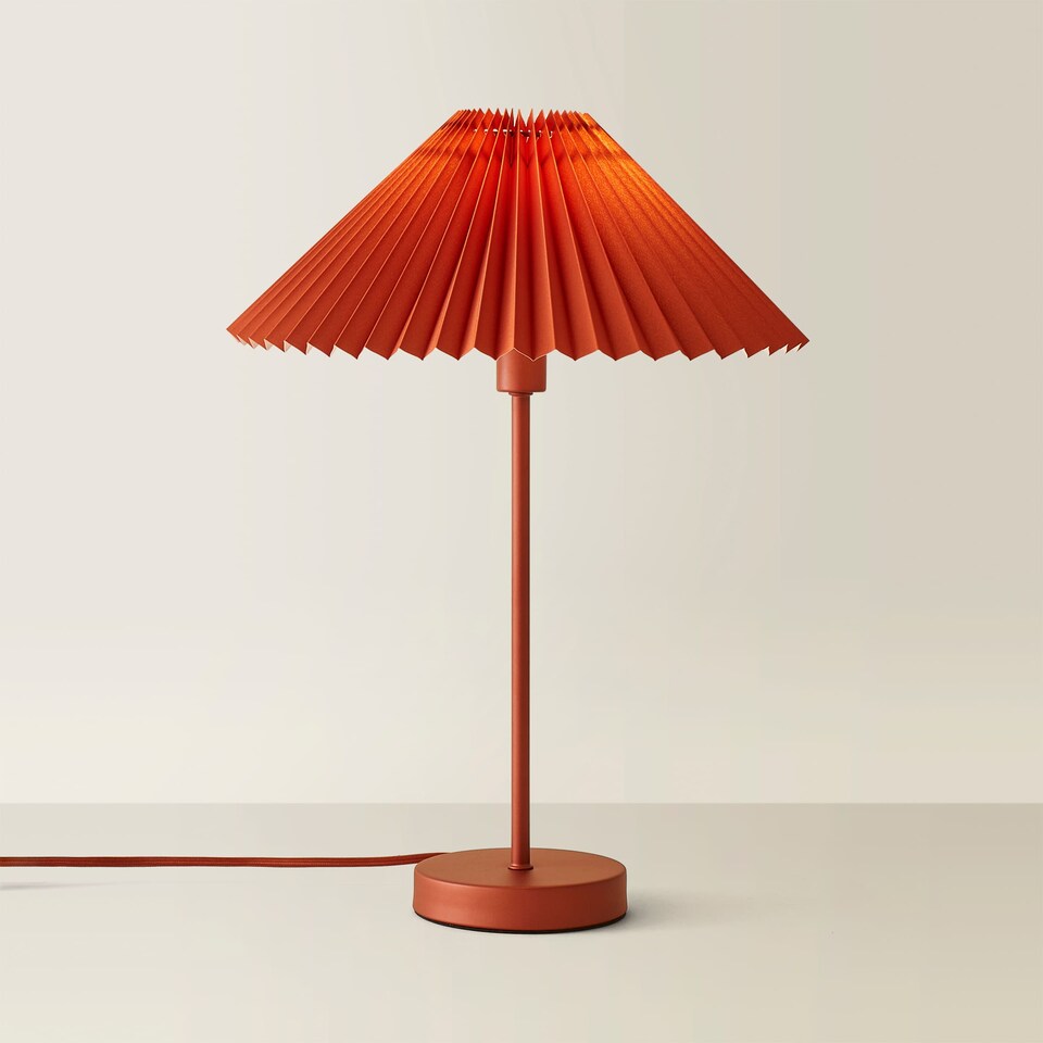 image 1 of ValueLights Akira Burnt Orange Pleat Shade Side Table Lamp & Bulb | Orange