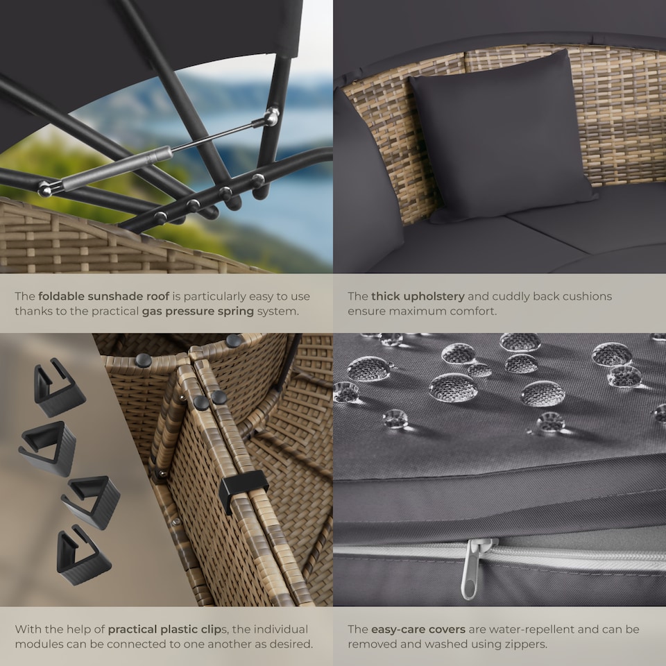 image 1 of Sun Lounger Santorini - modular garden furniture set with shade canopy | Cream | nature | 175 x 171 x 136 cm | 1