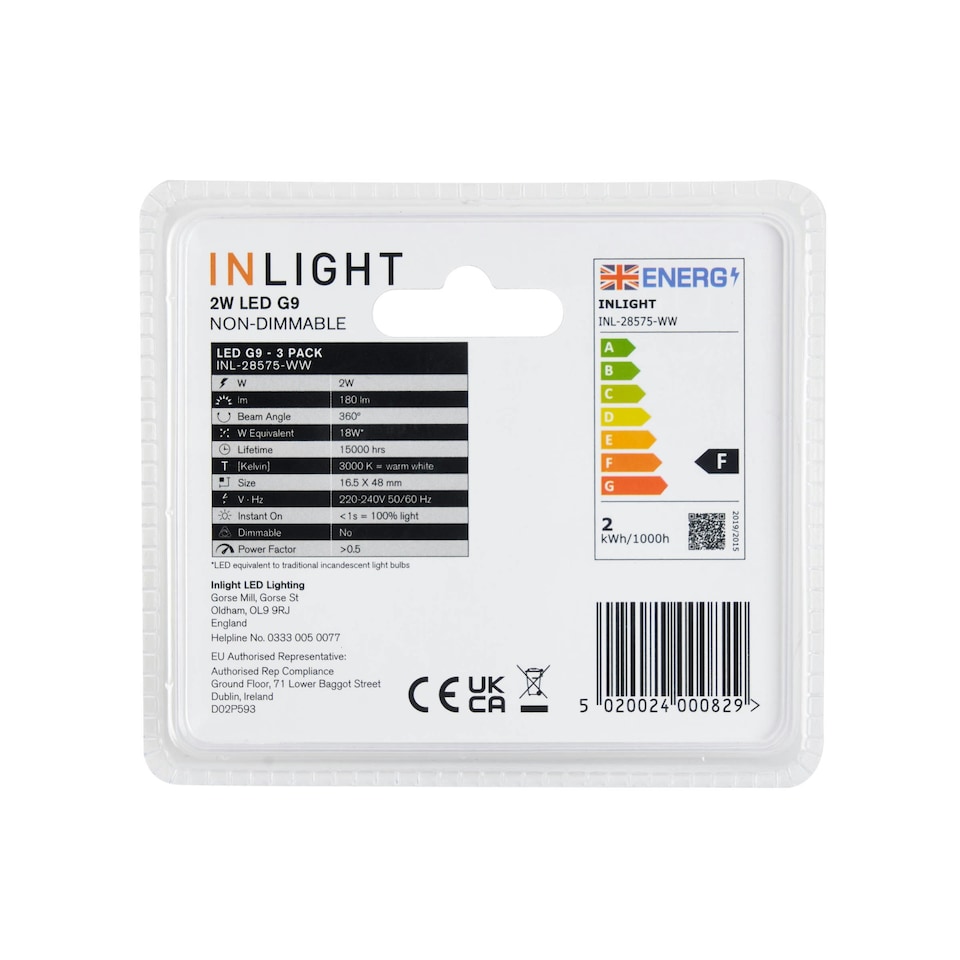 image 1 of BHS 3 Pack of 2 Watt G9 LED Capsule Light Bulbs | White | Warm White | 3