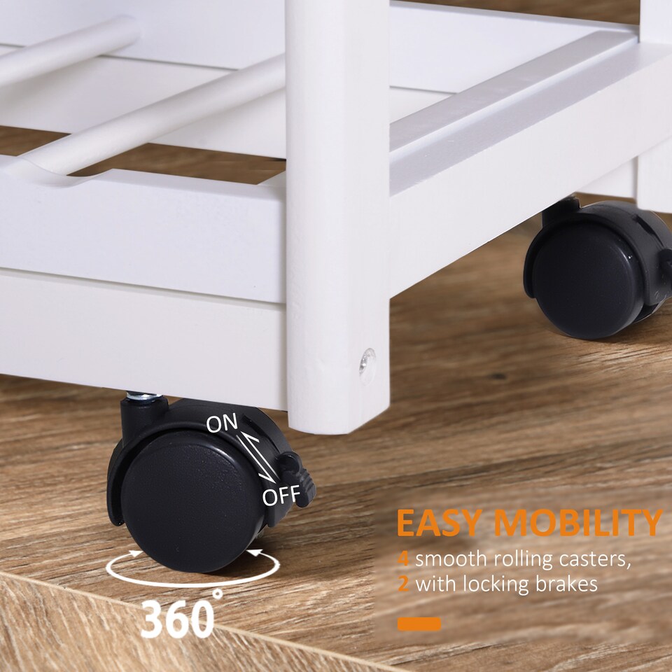 image 1 of HOMCOM Rolling Kitchen Island Trolley Cart Drawer Shelves Basket Wheels W 6 Bottle Wine Rack White