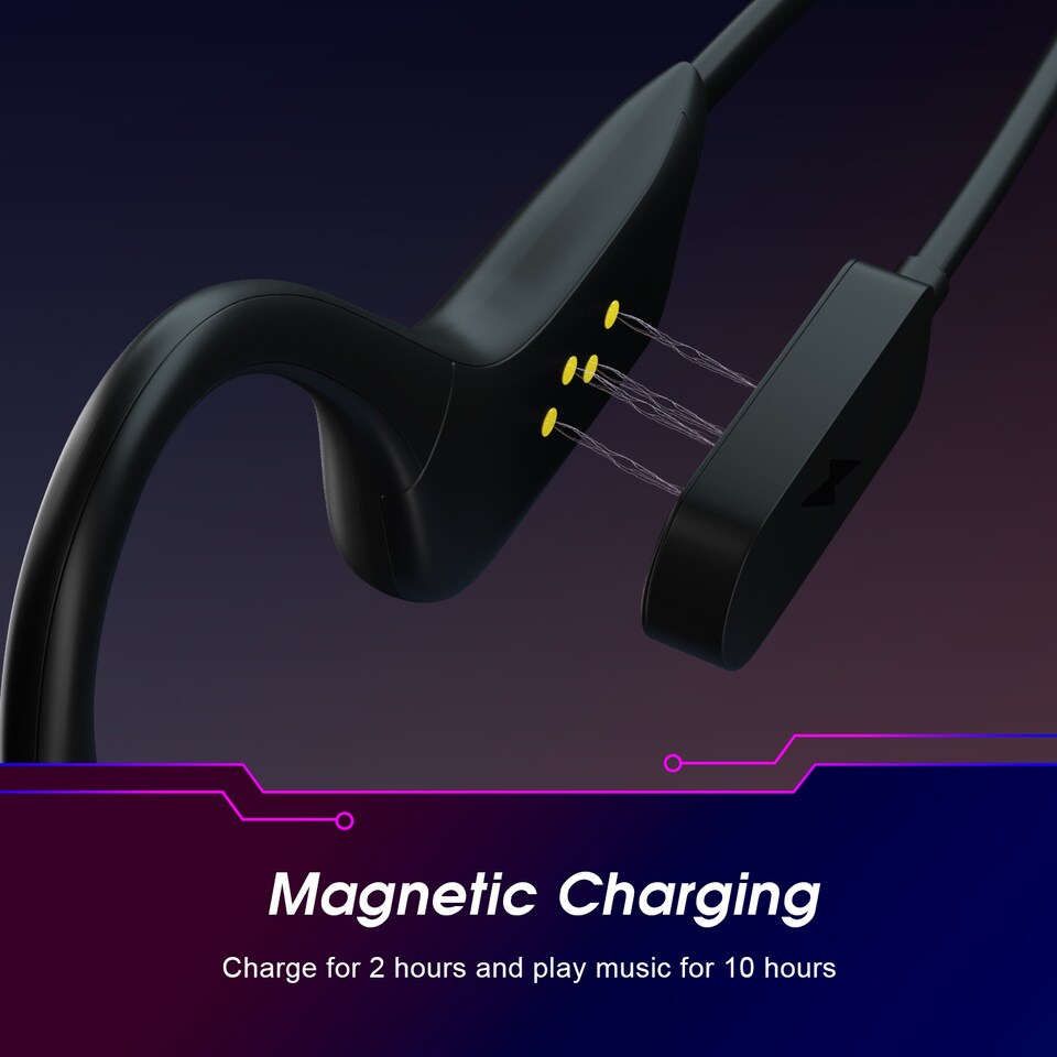 image 1 of Bone Conduction Bluetooth Wireless Headphones Open Ear Sports Earphones with Mic, Hands- Free Calls, Built-in 16GB MP3 Player - August EP400B | Black