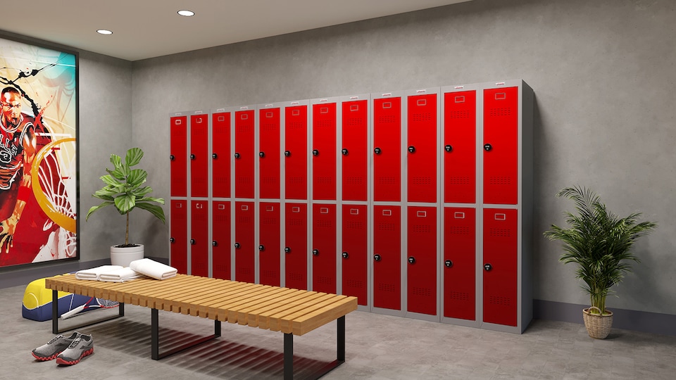 image 1 of Phoenix PL Series PL1230GRC 1 Column 2 Door Personal Locker Grey Body/Red Doors with Combination Locks