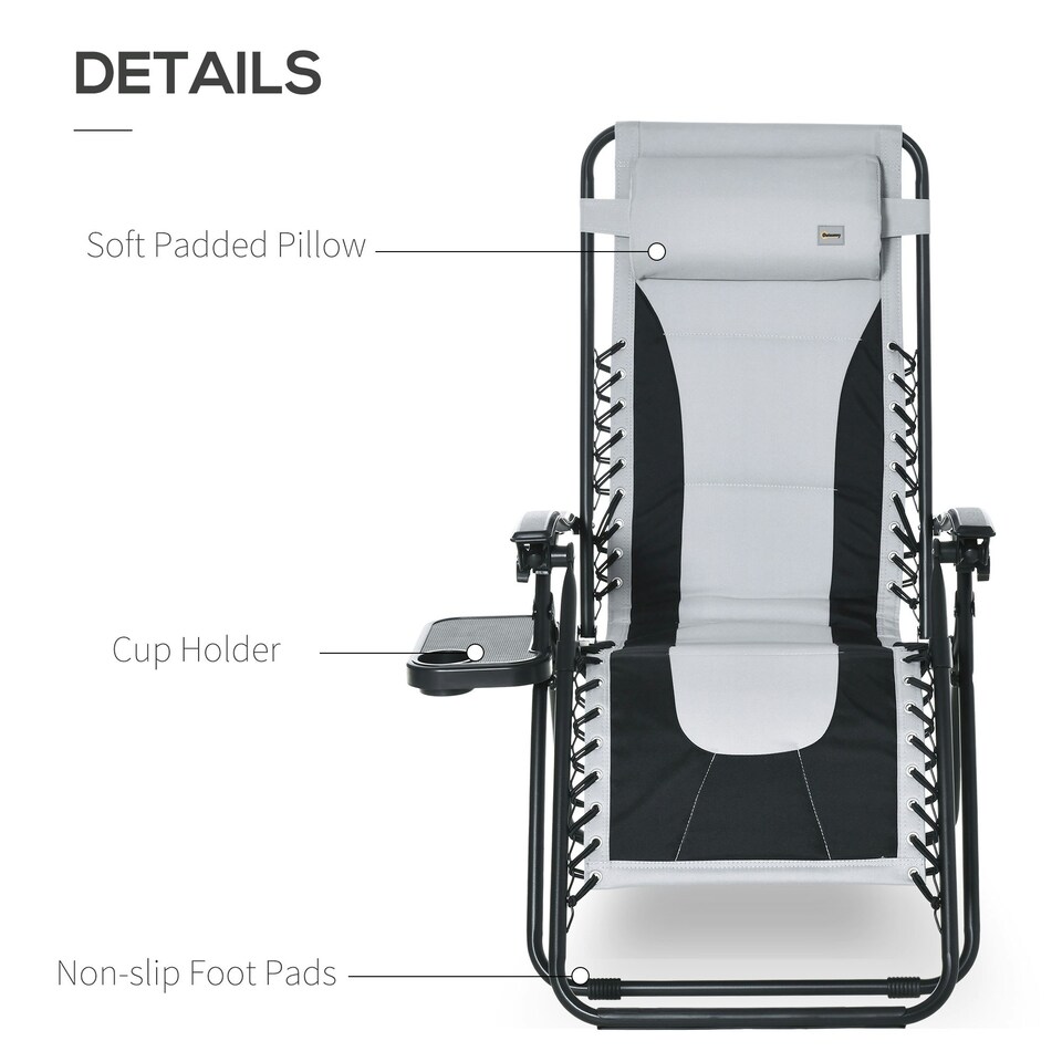 image 1 of Outsunny Zero Gravity Lounger Folding Recliner Chair w/ Cup Holder Grey
