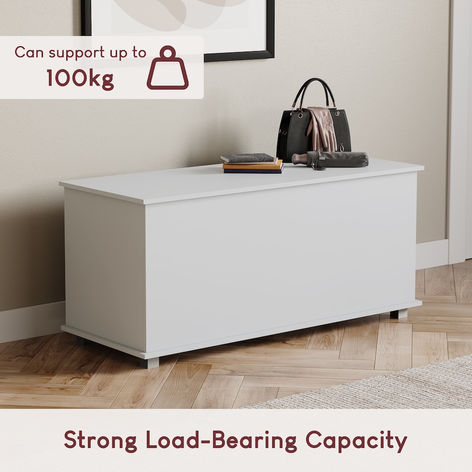 image 1 of Vida Designs Leon Storage Ottoman Bedroom Hallway Chest Bench, White | White | White