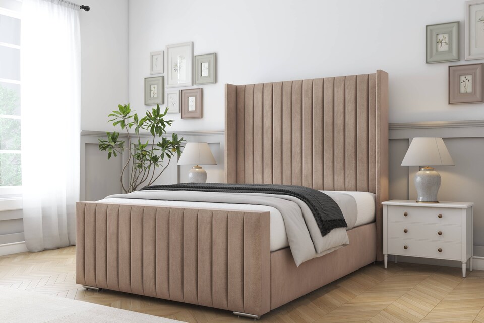 image 1 of Sloomy Marlborough Mink Naples Bed Frame With 50" Upholstered Wingback Headboard 3' Single