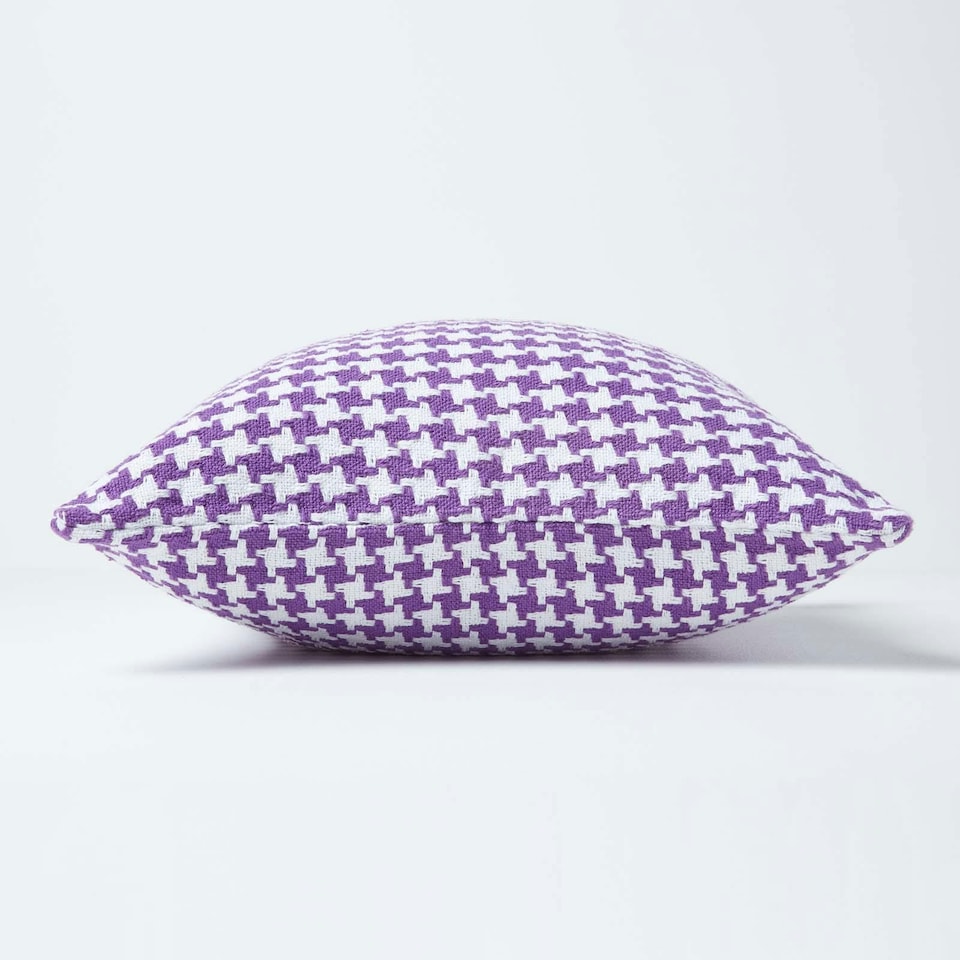 image 1 of Homescapes Houndstooth Cotton Cushion Cover Purple - 60 x 60 cm | Purple | Purple | 60 x 60 cm