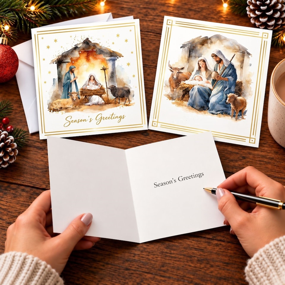 image 1 of 24 Christmas Cards With Envelopes Nativity Scene 2 Designs