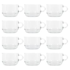 LAV Cozy Stacking Glass Coffee Cups - 270ml - Pack of 12 Clear