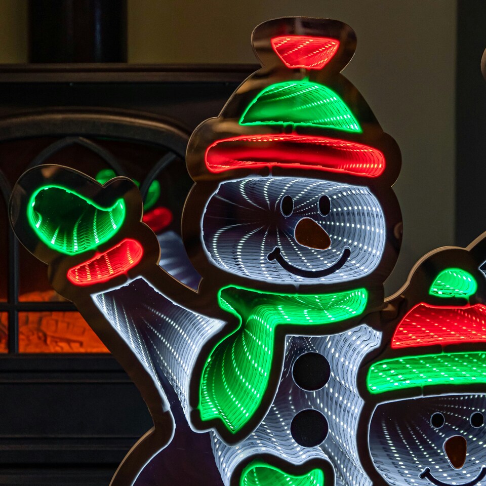 image 1 of 65cm Infinity Standing Snowmen Family on Metal Base with White, Red & Green LEDs