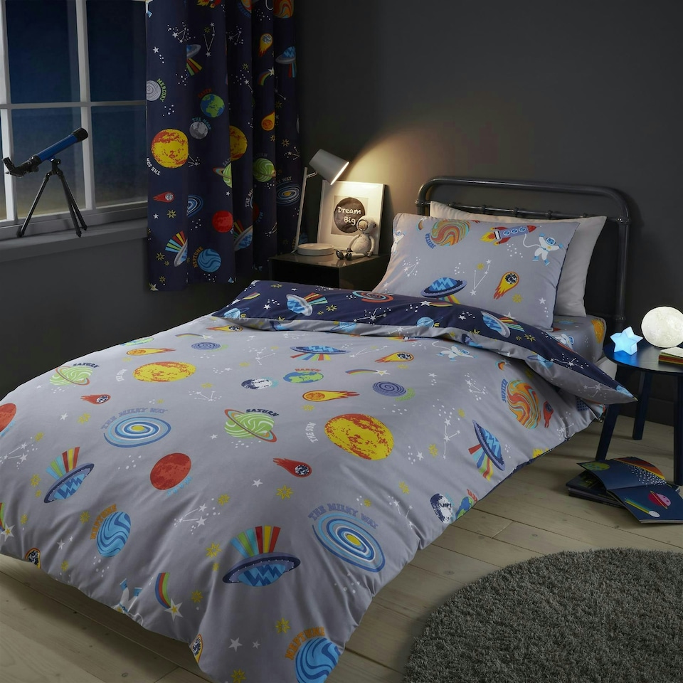 image 1 of Catherine Lansfield Lost in Space Blue Duvet Cover Set Blue | Single