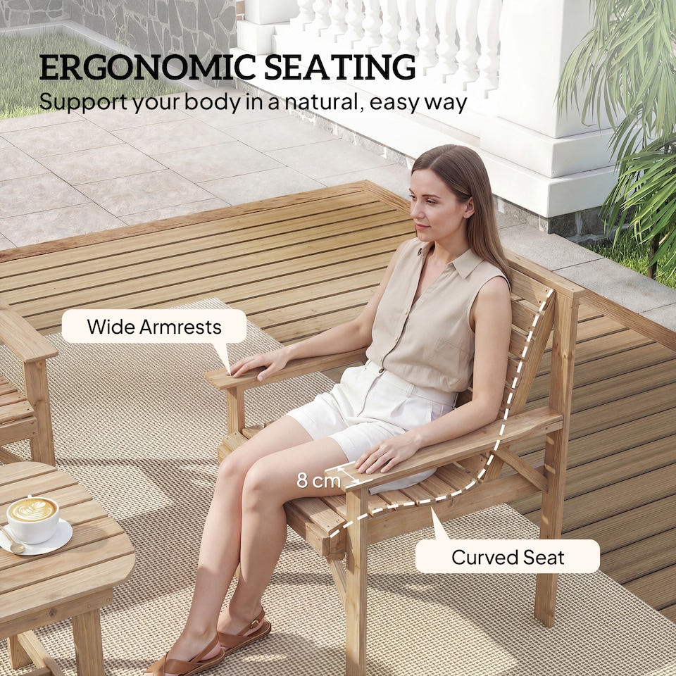 image 1 of Outsunny 4 Seater Garden Furniture Sofa Set with Curved Seat, Natural Wood | Brown | Natural wood finish | Four Seater