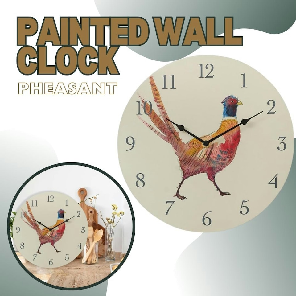 image 1 of Marco Paul 30cm Hand Painted Pheasant Clock Multi