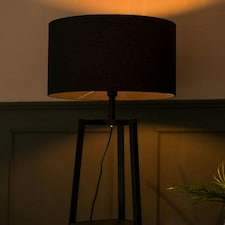ValueLights Hiru Black 3 Tier Shelf Floor Lamp with Navy Shade Blue