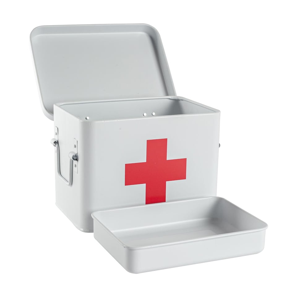 image 1 of Harbour Housewares Vintage Metal First Aid Box - 23cm - White | White | White | 1