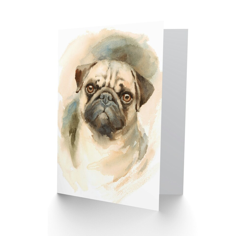 image 1 of Pug Watercolour Pet Portrait Dog Lover Art Card