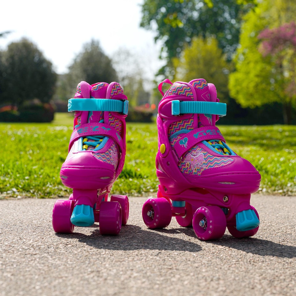 image 1 of The Magic Toy Shop Kids Pink Adjustable Quad Roller Skates Small UK 11 - 1