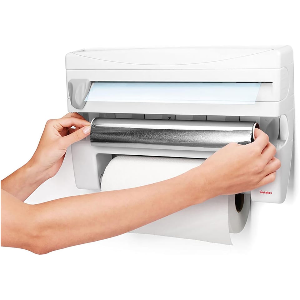 image 1 of Metaltex 4-in-1 Kitchen Roll Holder Dispenser - White