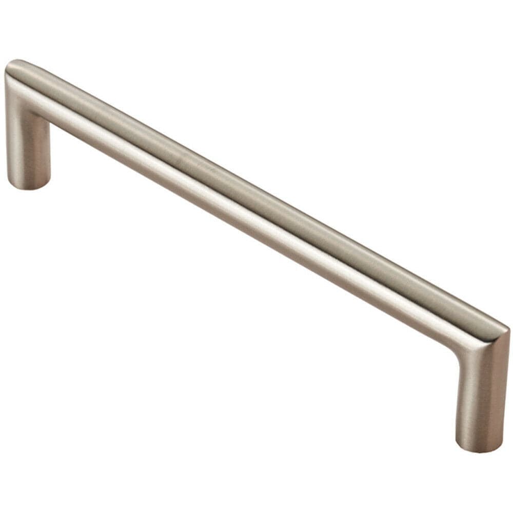 Loops Mitred Round Bar Pull Handle 138 x 10mm 128mm Fixing Centres Satin Steel in Metallics