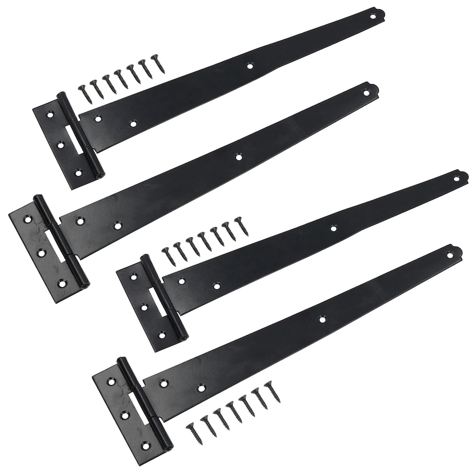 image 1 of 12" (300mm) Heavy Duty T Tee Hinges for Doors + Gates with Fixing Screws 4pc Black