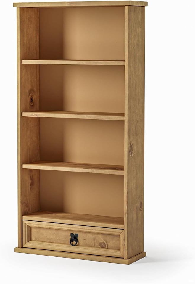 image 1 of Corona Bookcase 1 Drawer DVD Media Rack 4 Shelf Display Storage Unit Solid Mexican Pine
