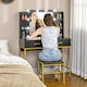 image 2 of HOMCOM Dressing Table with Lighted Mirror, Cushioned Stool, Drawers, Shelves, LED Makeup Vanity Desk Set, Modern Dresser Vanity Table for Bedroom, Black