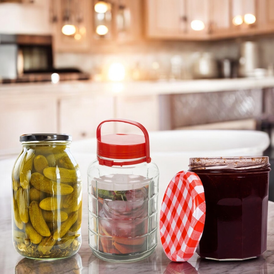 image 1 of 10L Large Glass Preserving Jar With Red Lid & Handle