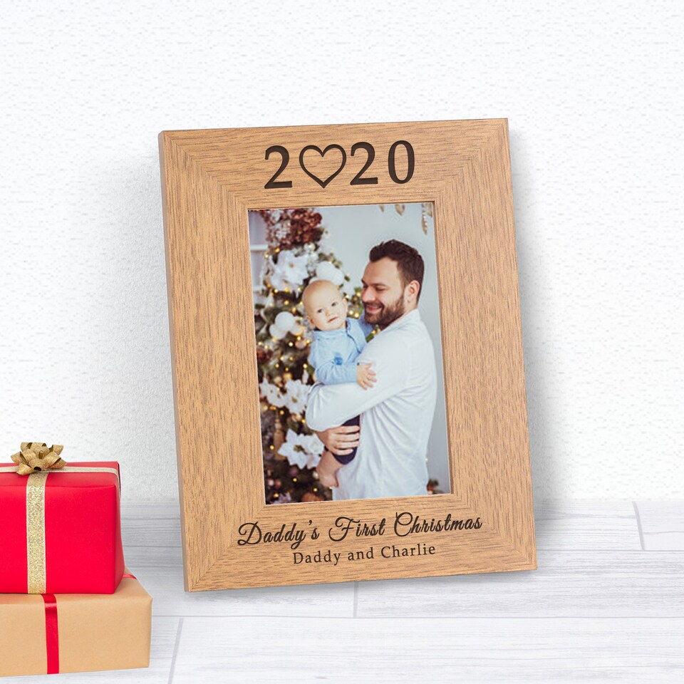 image 1 of Personalised Daddy's First Christmas Wood Picture Frame 6 x 4 Dad
